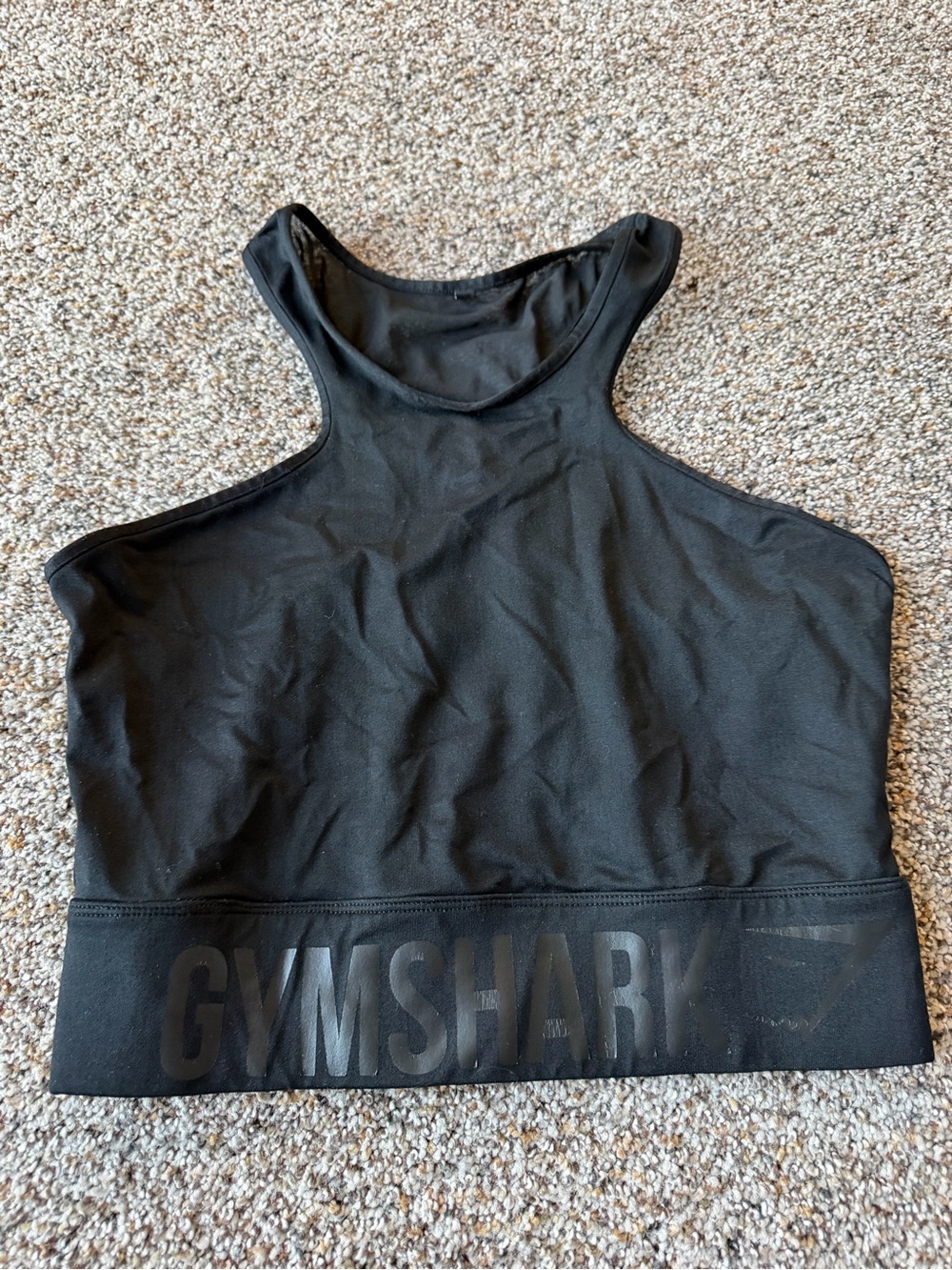 Gymshark Women's Medium Black Longline Sports Bra Crop Top Logo Racerback